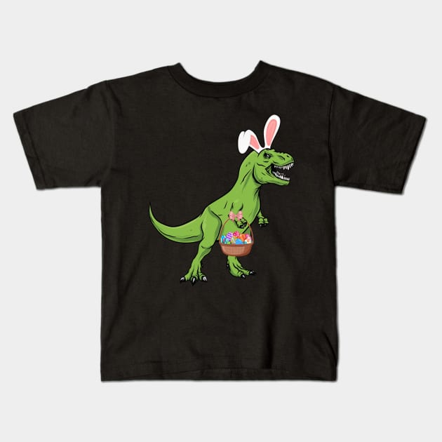 Easter Dinosaur Trex Dino With Eggs T-Rex Bunny Ears Easter Kids T-Shirt by Msafi